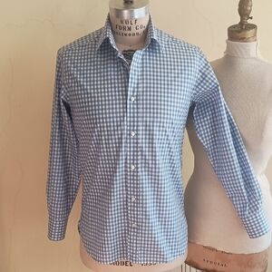 Asprey Blue and White Checkered Men's Cotton Shirt Sz M